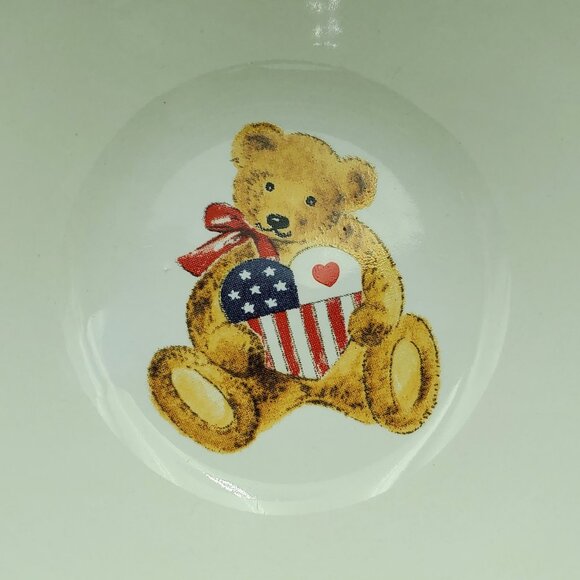 Retroneu Land That I Love Soup Cereal Bowls Patriotic Teddy Bear Pedestal Bowls - Picture 4 of 8